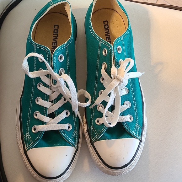 Converse Low-Top Canvas Sneakers in Teal and White - Picture 2 of 6